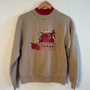 Women's Vintage Sweatshirt with Apple Embroidery, Size M
